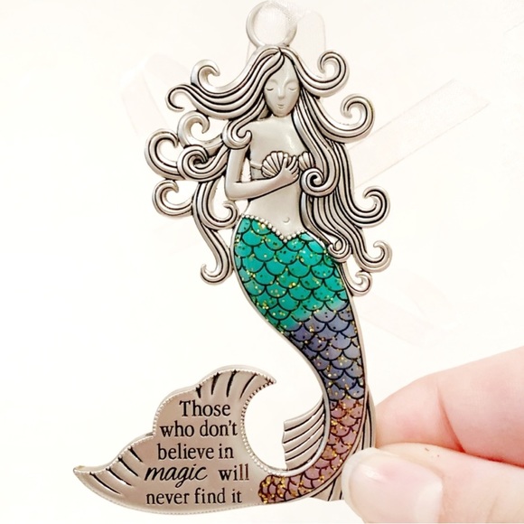 Mermaid Believe in Magic Ornament Metal with Sparkly Tail Teal Purple Pink Gift - Picture 6 of 6